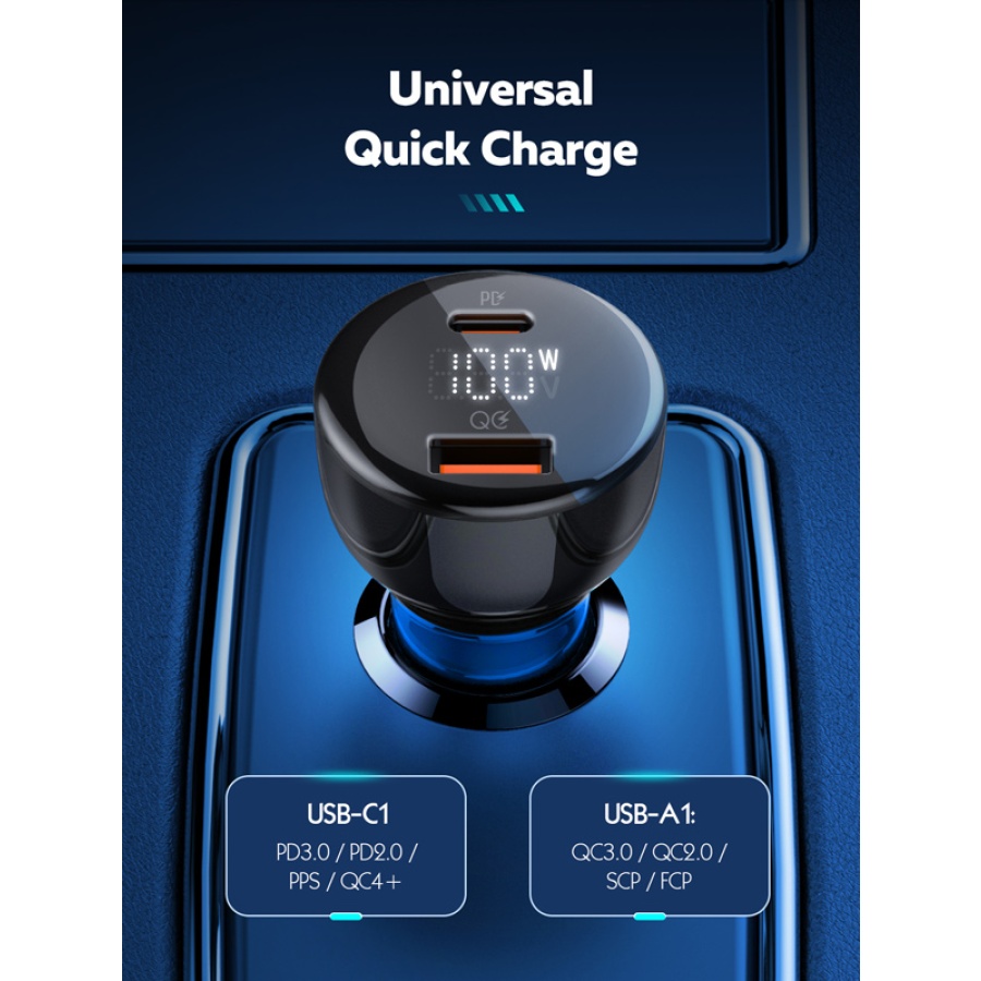 LDNIO φορτιστής αυτοκινήτου C101 με καλώδιο, USB/USB-C, 100W PD, μαύρος - Image 3