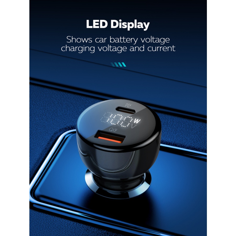 LDNIO φορτιστής αυτοκινήτου C101 με καλώδιο, USB/USB-C, 100W PD, μαύρος - Image 4