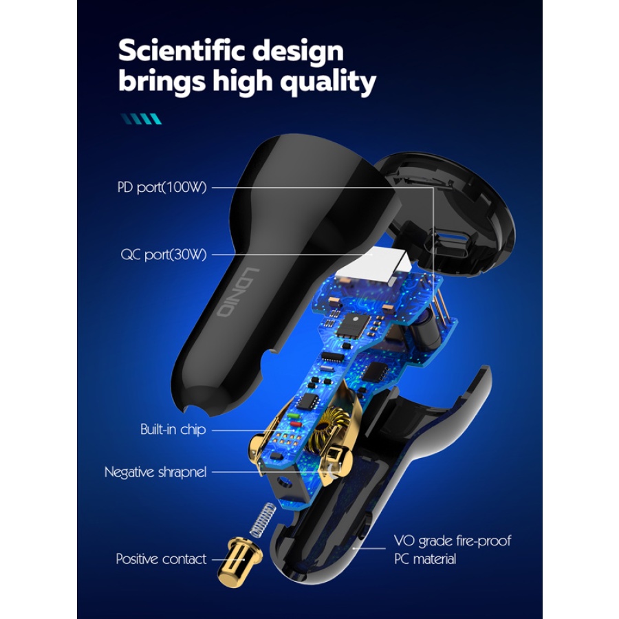 LDNIO φορτιστής αυτοκινήτου C101 με καλώδιο, USB/USB-C, 100W PD, μαύρος - Image 7