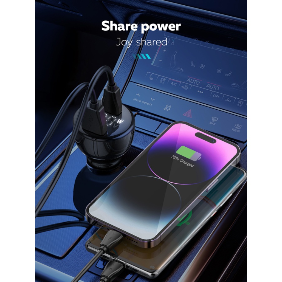 LDNIO φορτιστής αυτοκινήτου C101 με καλώδιο, USB/USB-C, 100W PD, μαύρος - Image 8
