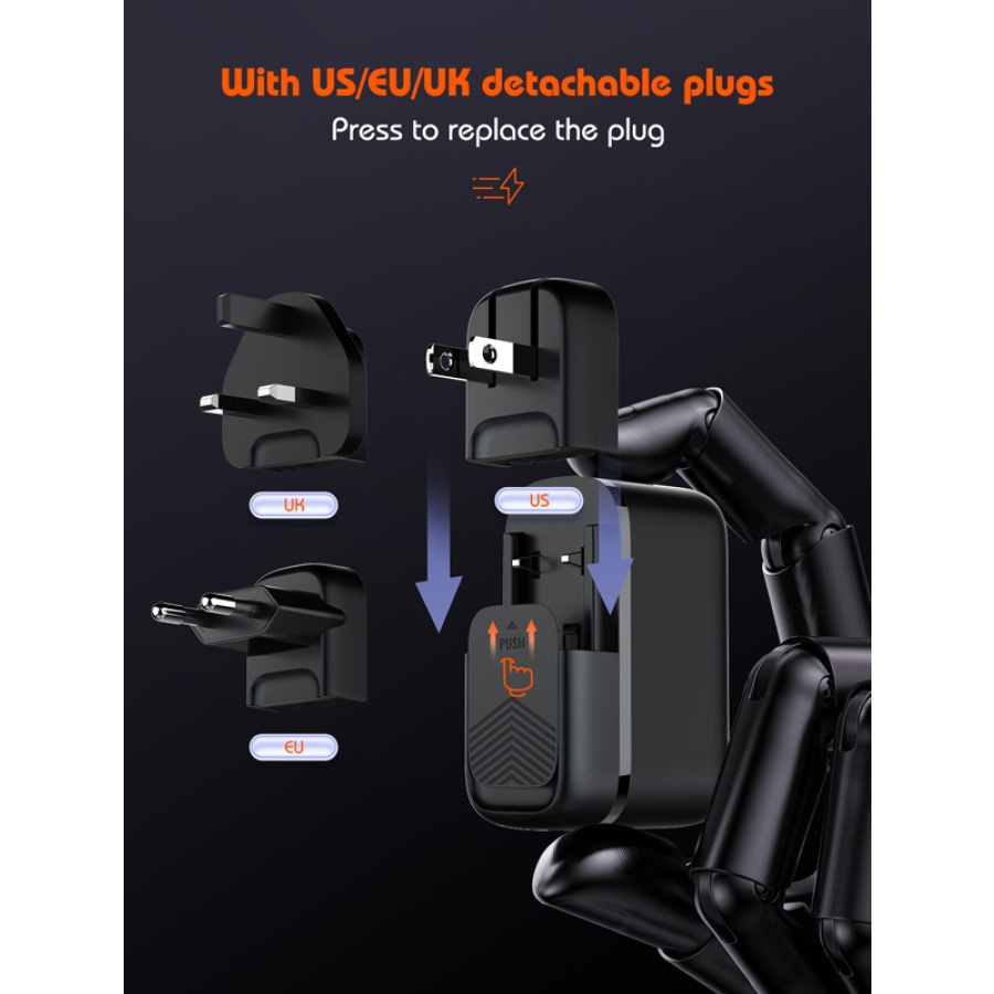 LDNIO φορτιστής τοίχου Q366 με καλώδιο, USB/2x USB-C, 65W, GaN, μαύρος - Image 2
