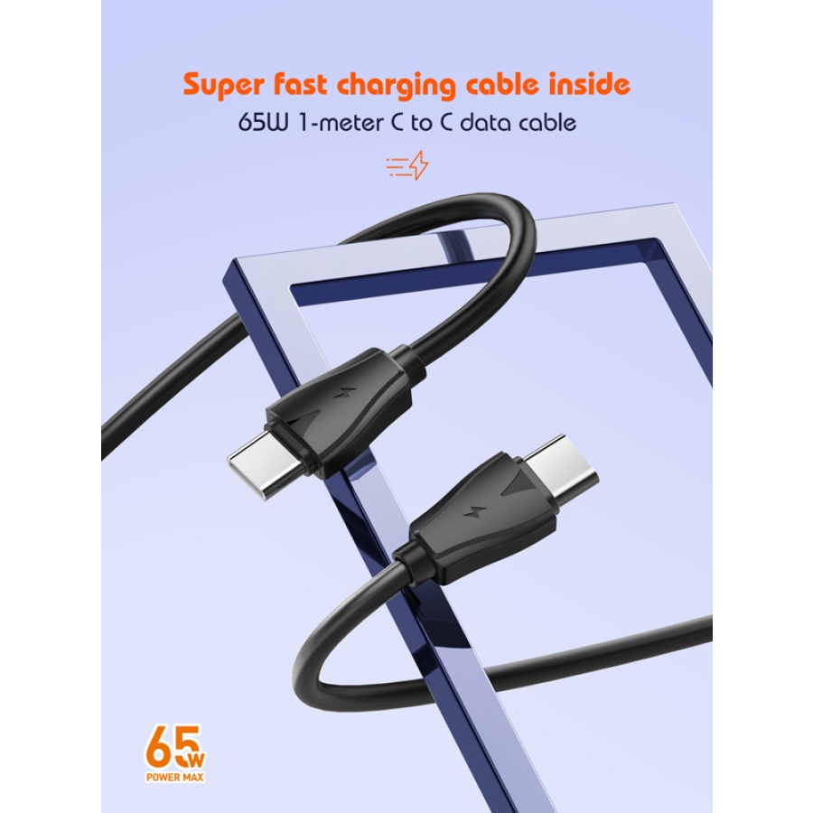 LDNIO φορτιστής τοίχου Q366 με καλώδιο, USB/2x USB-C, 65W, GaN, μαύρος - Image 6