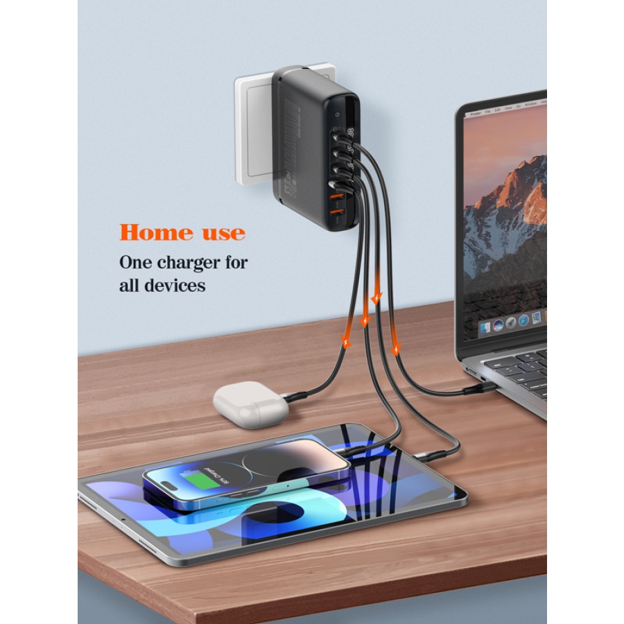LDNIO σταθμός φόρτισης A6140C, 3x USB-C/3x USB, 140W, PD/QC, GaN, μαύρος - Image 5