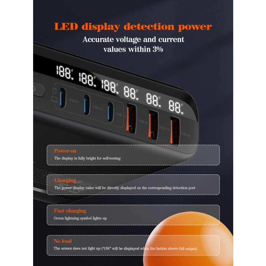 LDNIO σταθμός φόρτισης A6140C, 3x USB-C/3x USB, 140W, PD/QC, GaN, μαύρος - Image 6