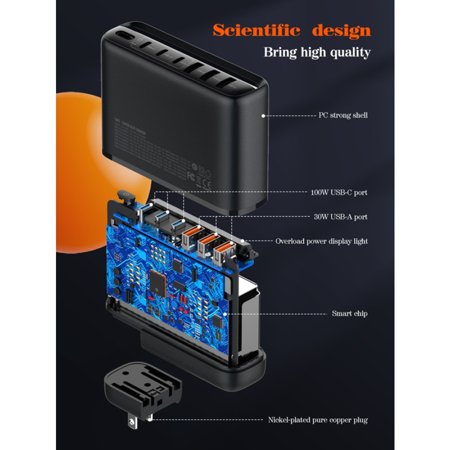 LDNIO σταθμός φόρτισης A6140C, 3x USB-C/3x USB, 140W, PD/QC, GaN, μαύρος - Image 9