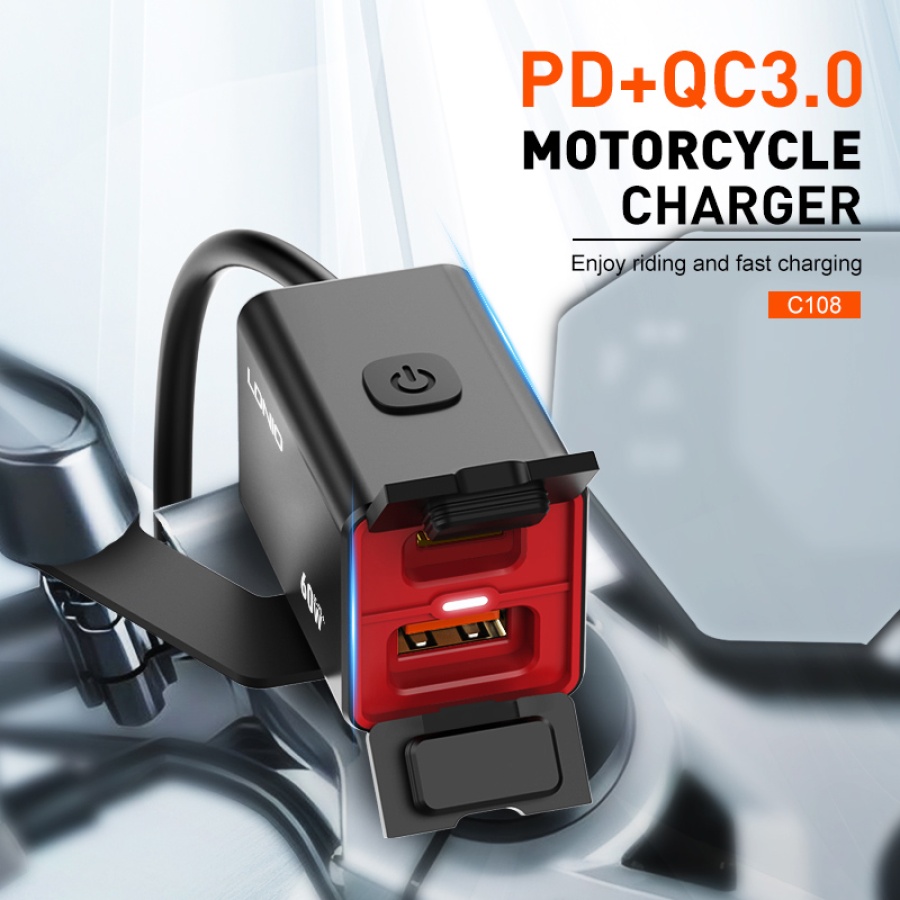 LDNIO φορτιστής μοτοσυκλέτας C108 με καλώδιο, USB/USB-C, 60W, μαύρος - Image 2