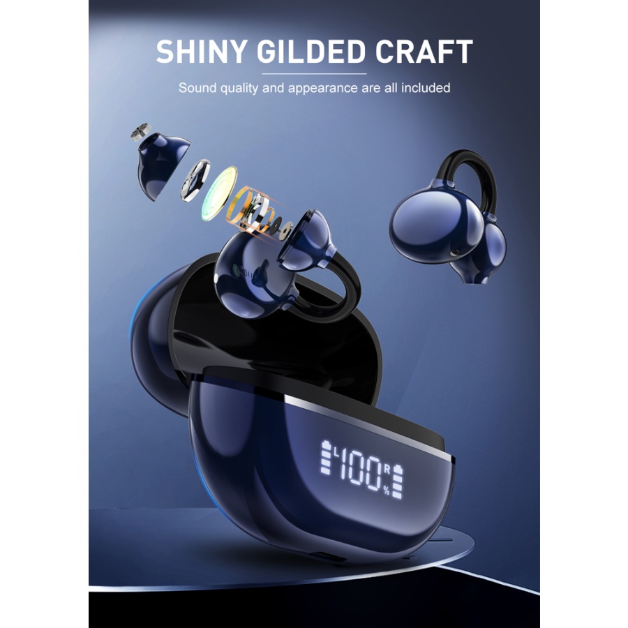 LDNIO earphones με θήκη φόρτισης T09, OWS, Φ10mm, 35/400mAh, μπλε - Image 2