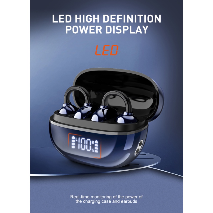 LDNIO earphones με θήκη φόρτισης T09, OWS, Φ10mm, 35/400mAh, μπλε - Image 3