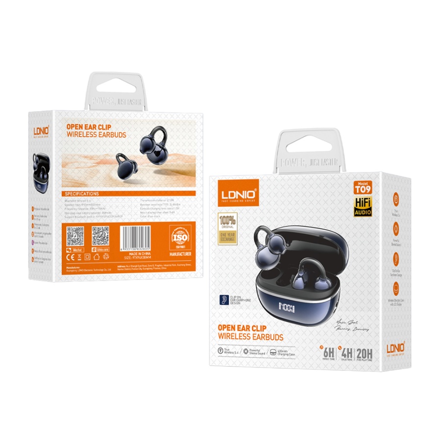 LDNIO earphones με θήκη φόρτισης T09, OWS, Φ10mm, 35/400mAh, μπλε - Image 8