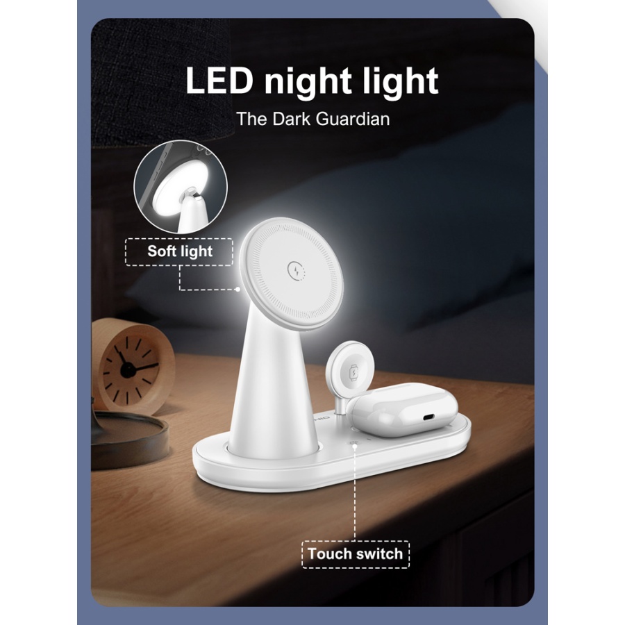 LDNIO ασύρματος φορτιστής WL01 με LED φωτισμό, 3 σε 1, 15W, λευκός - Image 6