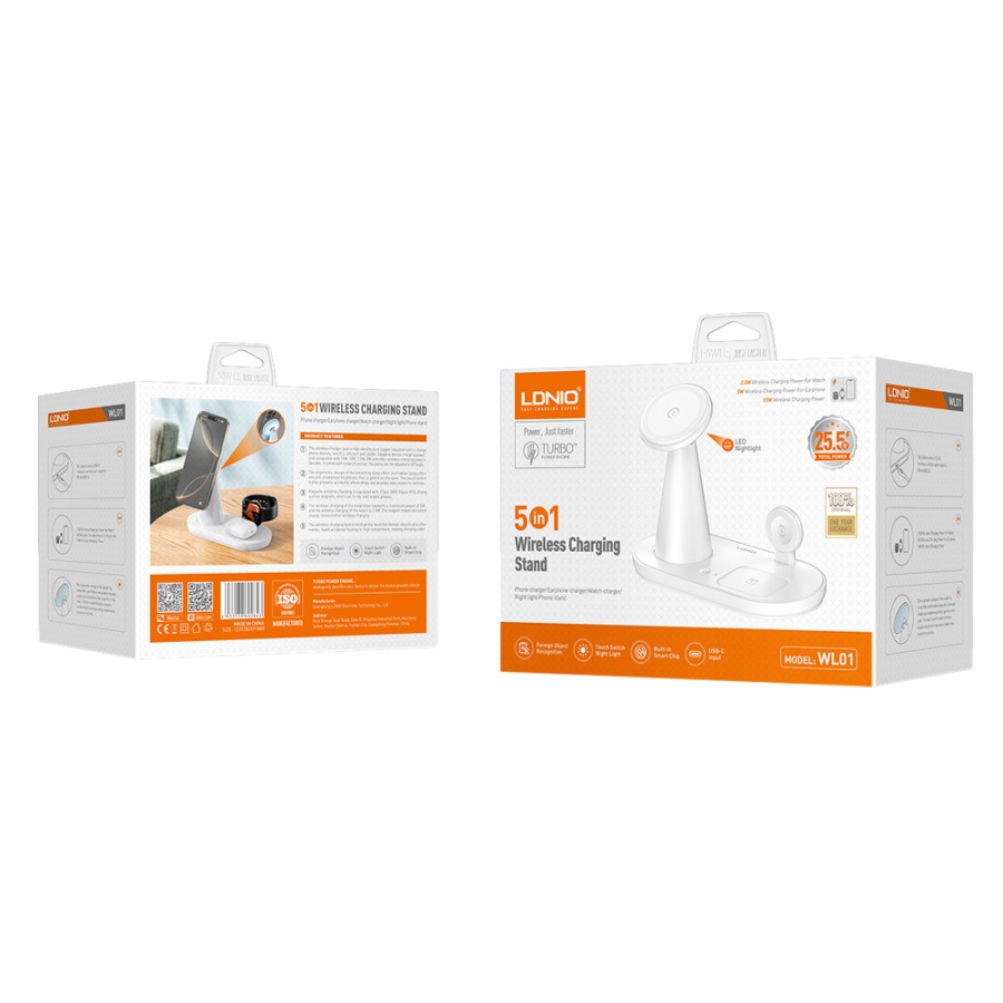 LDNIO ασύρματος φορτιστής WL01 με LED φωτισμό, 3 σε 1, 15W, λευκός - Image 9