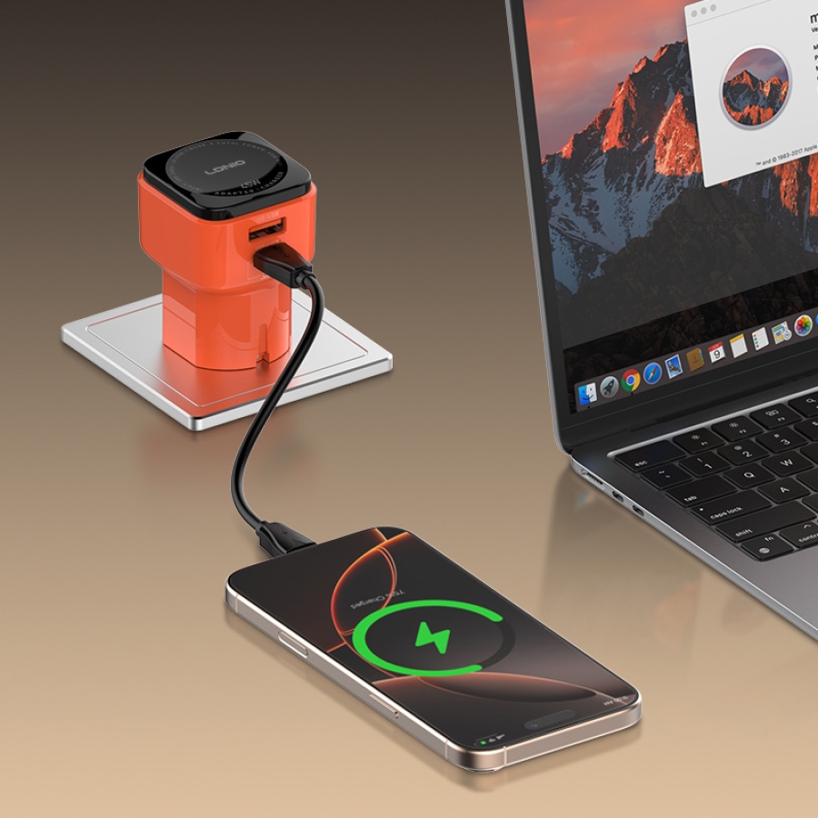 LDNIO φορτιστής τοίχου Q2420 με καλώδιο, USB/USB-C, 45W, universal πρίζα, πορτοκαλί - Image 3