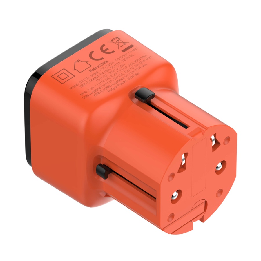 LDNIO φορτιστής τοίχου Q2420 με καλώδιο, USB/USB-C, 45W, universal πρίζα, πορτοκαλί - Image 8