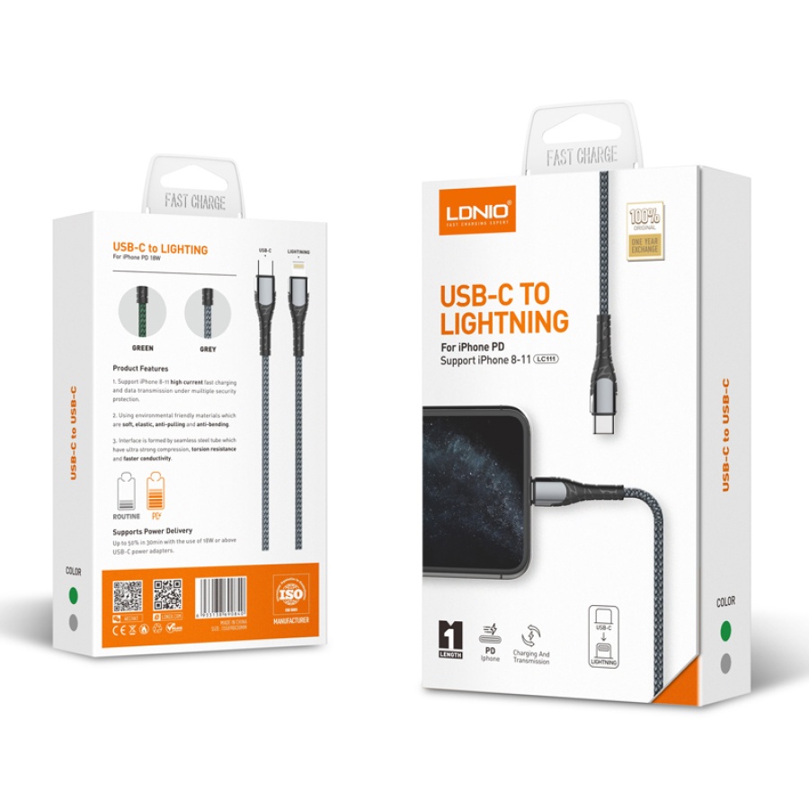 LDNIO καλώδιο Lightning σε USB-C LC111, 30W PD, 1m, γκρι - Image 6