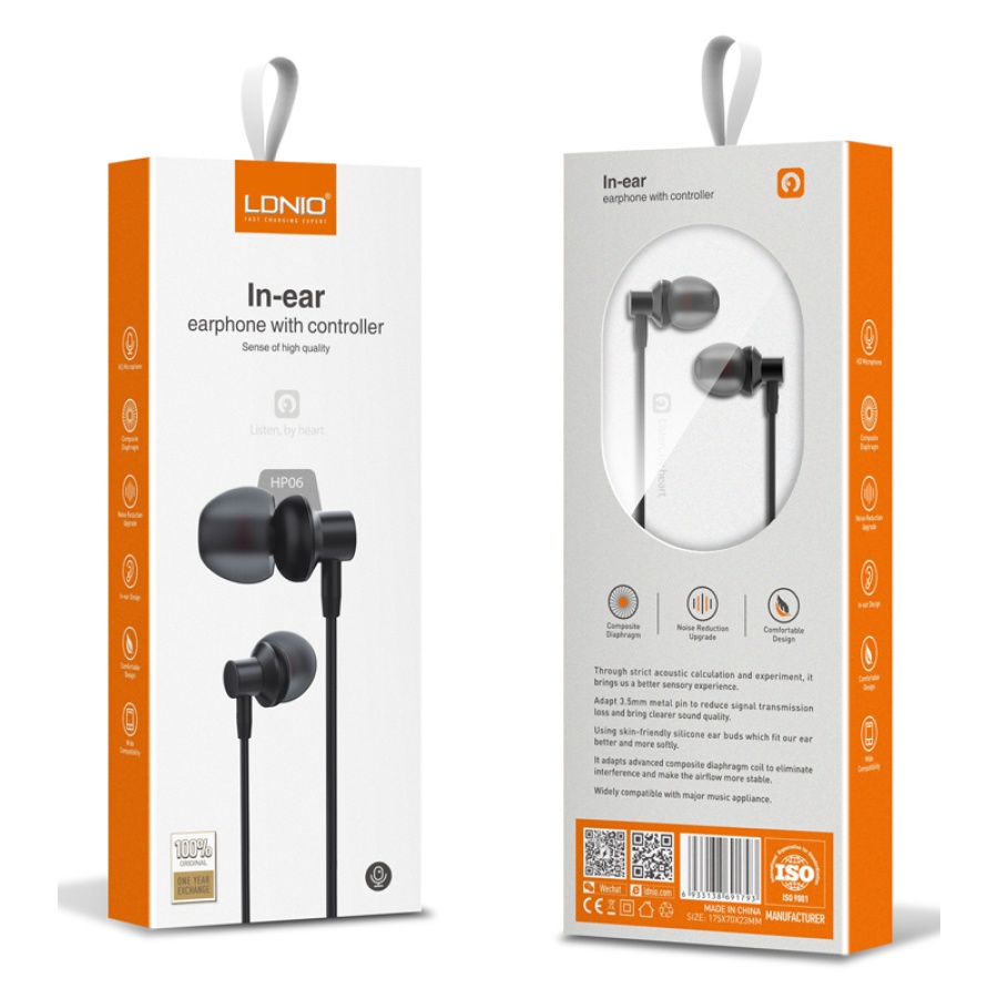 LDNIO earphones με μικρόφωνο HP06, 3.5mm σύνδεση, Φ10mm, 1.2m, μαύρα - Image 3