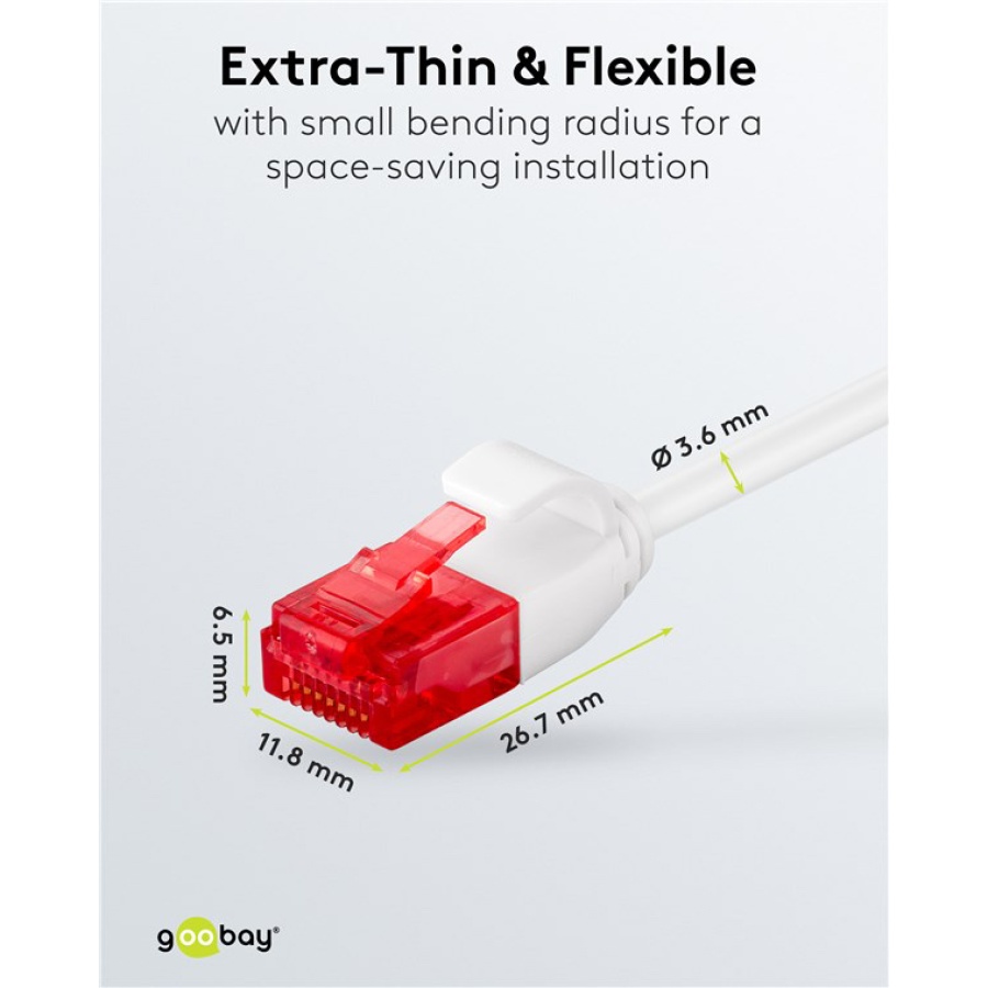 GOOBAY καλώδιο δικτύου 71550, CAT 6 U/UTP, slim, copper, 250MHz, 0.25m, λευκό - Image 4