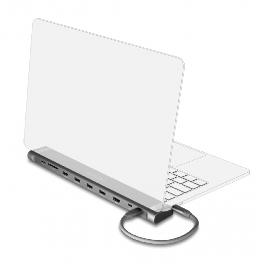 DELOCK docking station 87895, 9 θυρών, βάση laptop, 85W PD, 4K, γκρι - Image 2