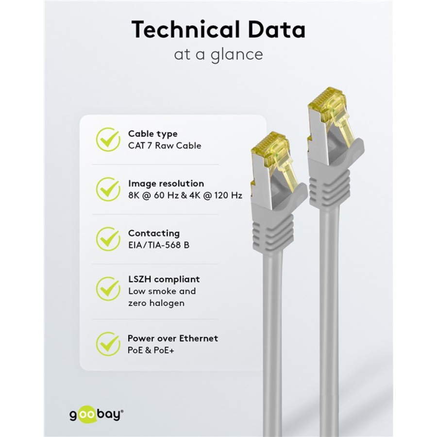 GOOBAY καλώδιο δικτύου 91576, CAT 7 S/FTP, copper, 500MHz, 0.50m, γκρι - Image 6