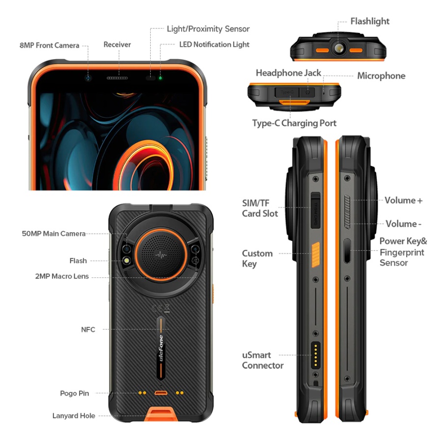ULEFONE smartphone Power Armor 16S με ηχείο 3.5W, 5.93", 8/128GB, 9600mAh, IP68/IP69K, μαύρο - Image 9