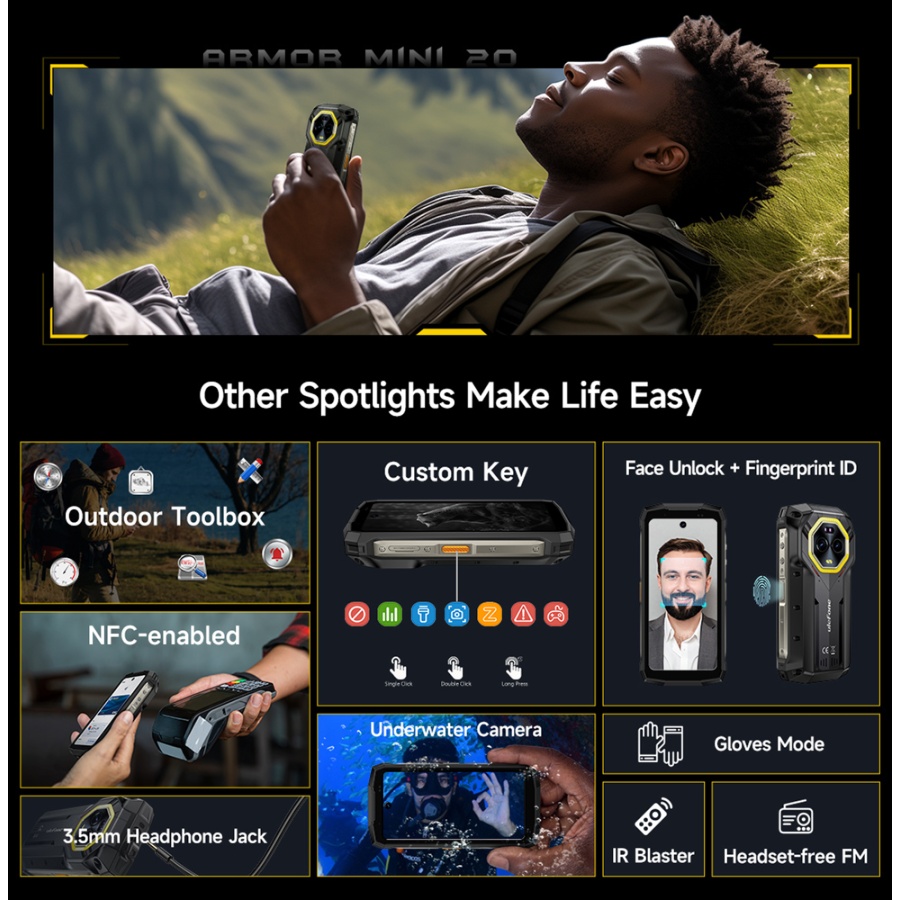 ULEFONE smartphone Armor Mini 20, 4.7", 8/256GB, 4G, 6200mAh, IP68/IP69K, μαύρο - Image 7