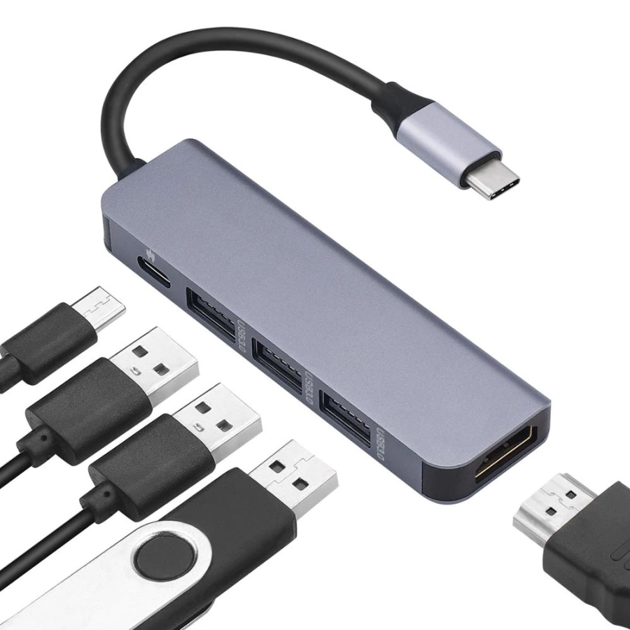 POWERTECH docking station CAB-UC045, 5 θυρών, USB-C σύνδεση, 4K, ασημί - Image 2