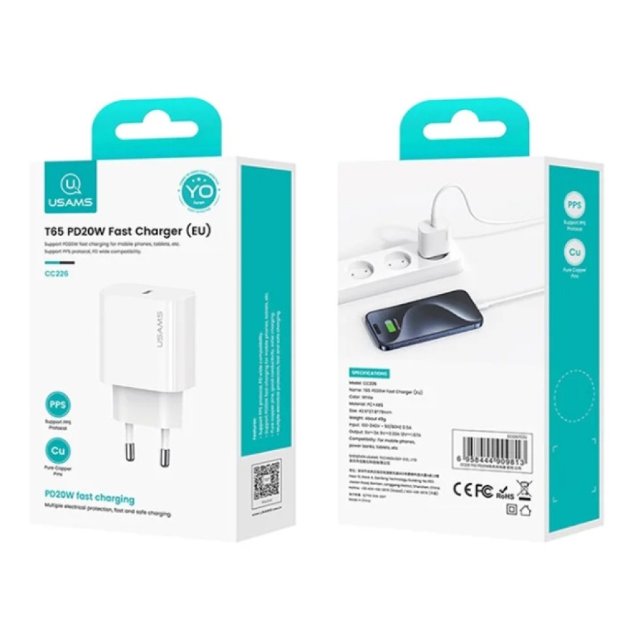 USAMS φορτιστής τοίχου CC226, USB-C, 20W, λευκός - Image 4