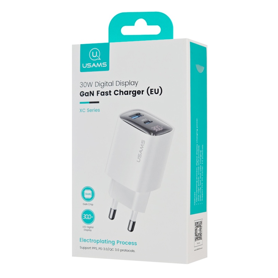 USAMS φορτιστής τοίχου US-CC229, USB & USB-C, 30W, GaN, λευκός - Image 5