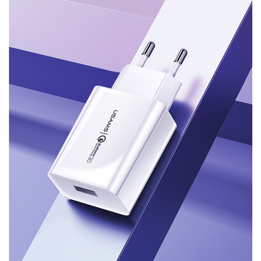 USAMS φορτιστής τοίχου T22, 1x USB, QC3.0 18W 3A, λευκός - Image 2