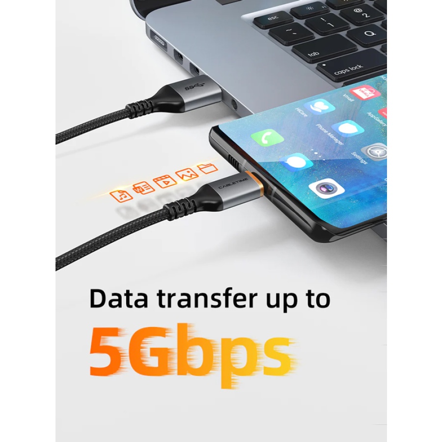 CABLETIME καλώδιο USB-C σε USB CT-AMCMG1, 3A, 5Gbps, 1m, μαύρο - Image 3