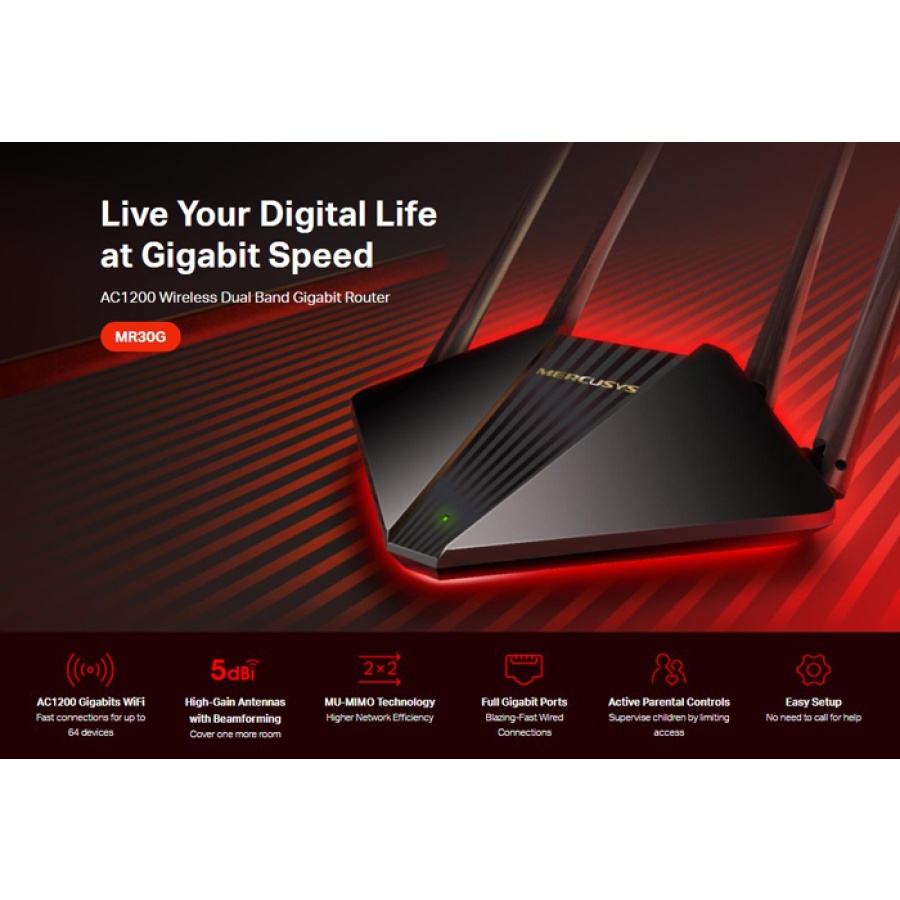 MERCUSYS wireless Gigabit router MR30G, Wi-Fi 1200Mbps AC1200, Ver. 1.0 - Image 2