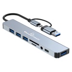 POWERTECH USB hub PTR-0151 με card reader, 8 θυρών, USB & USB-C, γκρι