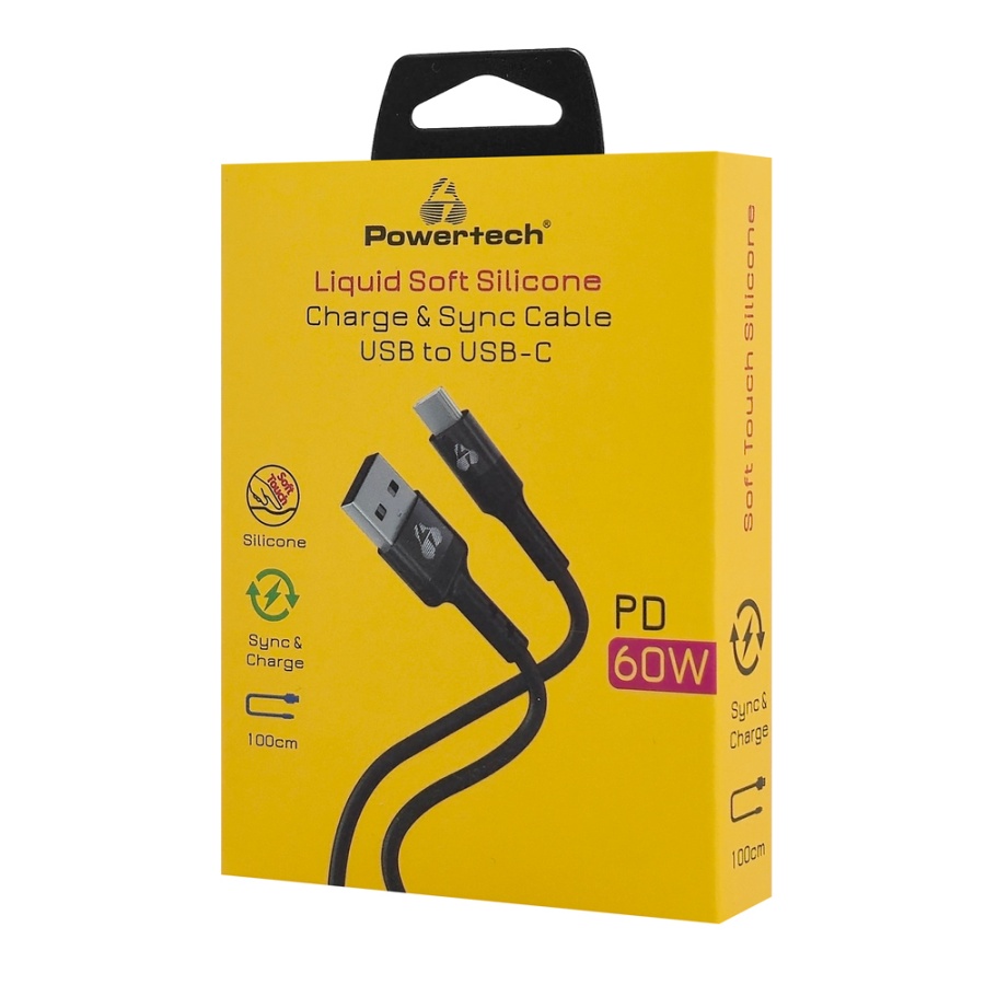 POWERTECH καλώδιο USB-C σε USB PTR-0161, σιλικόνης, 60W, 480Mbps, 1m, μαύρο - Image 2