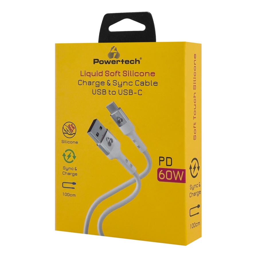 POWERTECH καλώδιο USB-C σε USB PTR-0162, σιλικόνης, 60W, 480Mbps, 1m, λευκό - Image 2