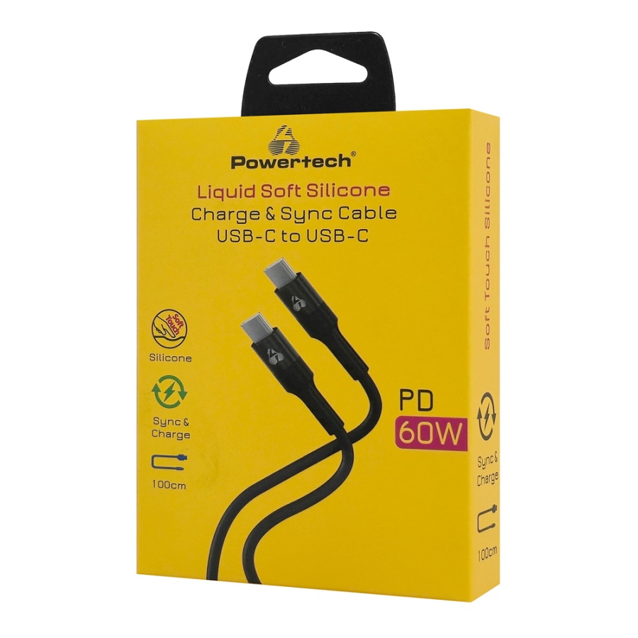 POWERTECH καλώδιο USB-C PTR-0163, σιλικόνης, 60W, 480Mbps, 1m, μαύρο - Image 2