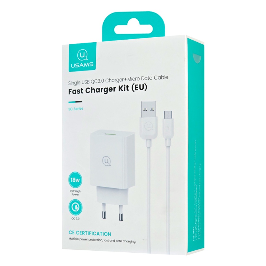 USAMS φορτιστής τοίχου SCXLTZ01 με καλώδιο micro USB, USB, 18W, λευκός - Image 4