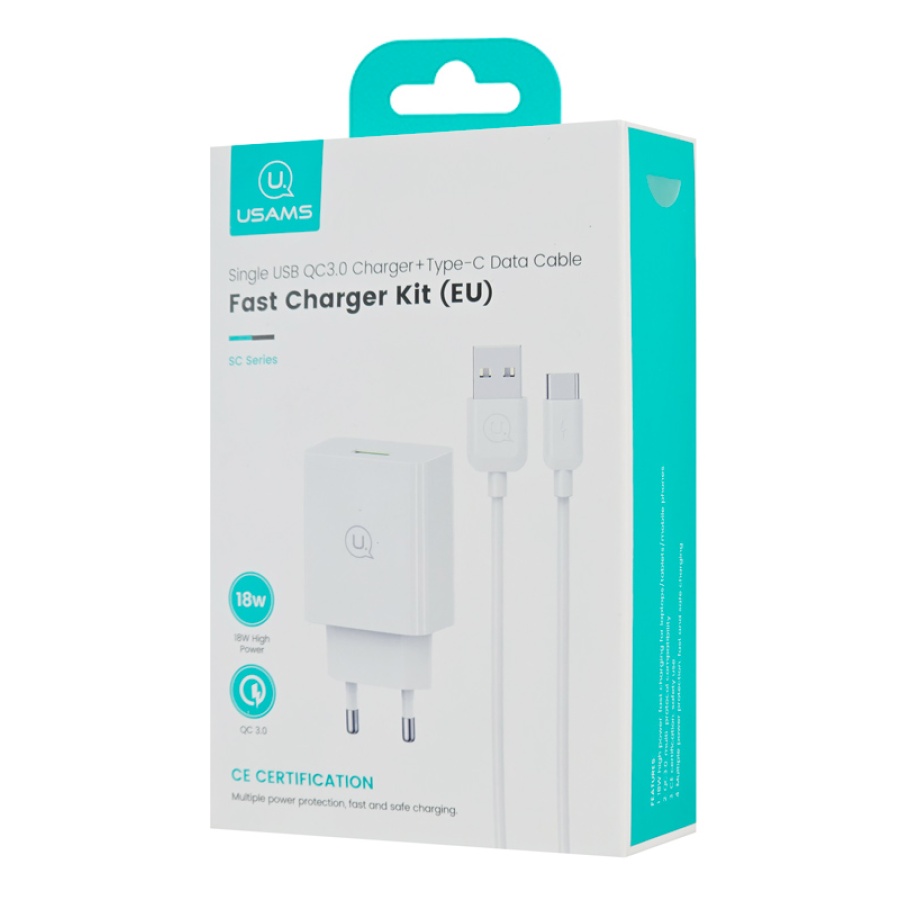 USAMS φορτιστής τοίχου SCXLTZ02 με καλώδιο USB-C, USB, 18W, λευκός - Image 4