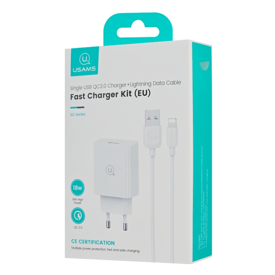 USAMS φορτιστής τοίχου SCXLTZ03 με καλώδιο Lightning, USB, 18W, λευκός - Image 4