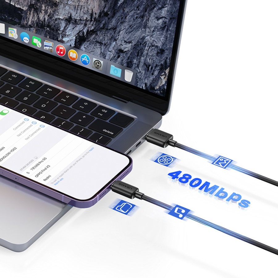 USAMS καλώδιο Lightning σε USB-C US-SJ692, 30W, 480Mbps, 1m, λευκό - Image 3