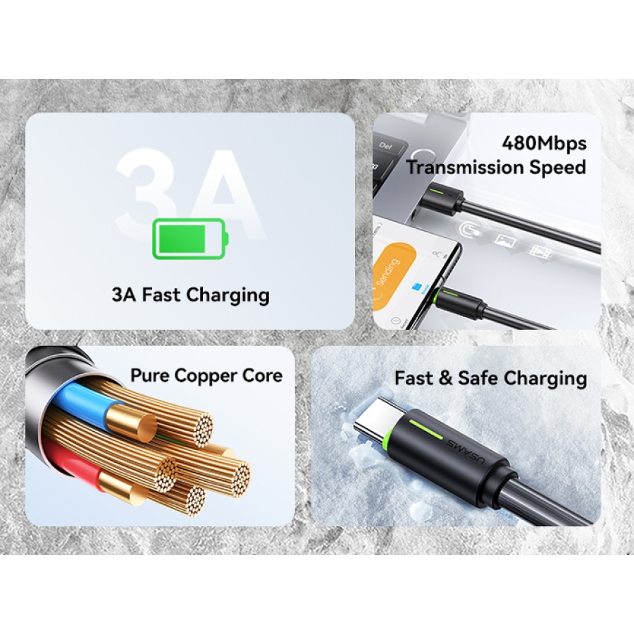 USAMS καλώδιο USB-C σε USB US-SJ732, 3A, 480Mbps, 1m, μαύρο - Image 2