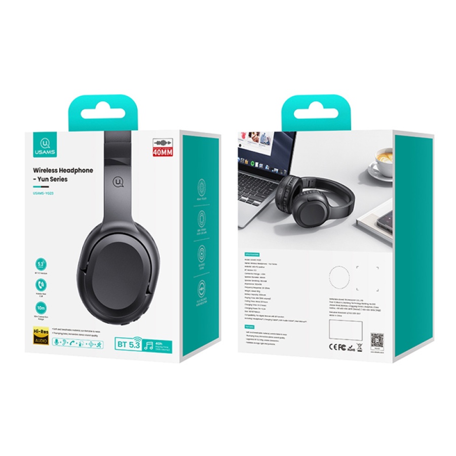 USAMS headphones YG23, ασύρματα & ενσύρματα, Φ40mm, 300mAh, μαύρα - Image 7