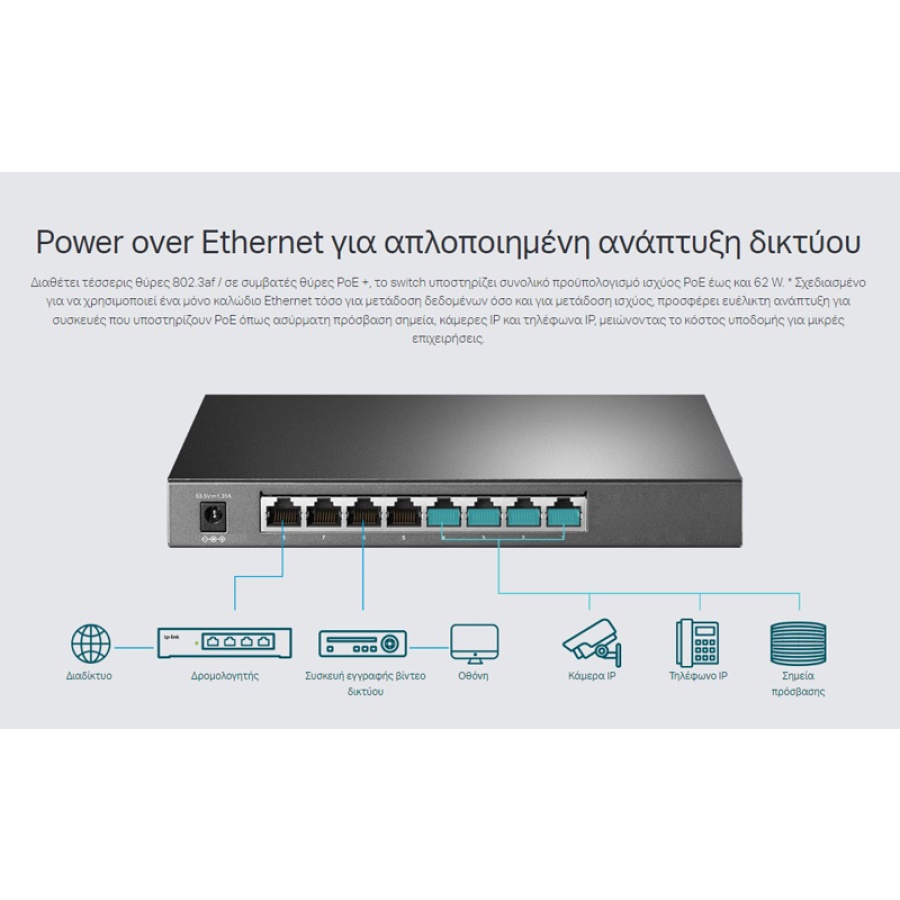 TP-LINK JetStream switch TL-SG2008P, 8-Port Gigabit, 4x PoE+, Ver. 3.0 - Image 3