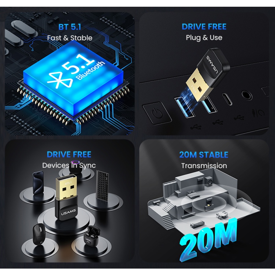 USAMS USB αντάπτορας Bluetooth 5.1 ZB321, μαύρος - Image 2