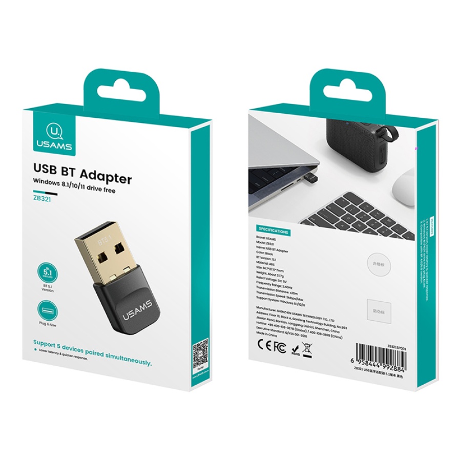 USAMS USB αντάπτορας Bluetooth 5.1 ZB321, μαύρος - Image 6