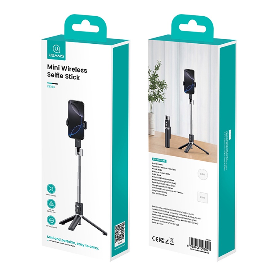 USAMS selfie stick ZB324 με τρίποδο, έως 110cm, Bluetooth, μαύρο - Image 6