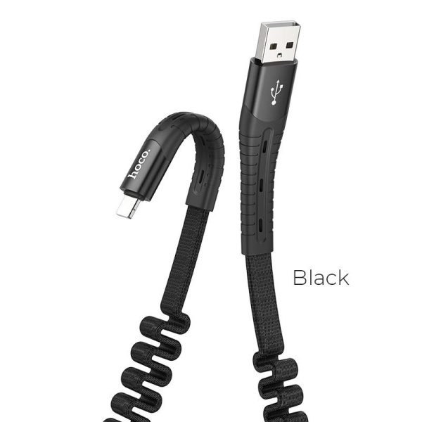 HOCO U78 COTTON TREASURE ELASTIC ΚΑΛΩΔΙΟ ΦΟΡΤΙΣΗΣ LIGHTNING, ΜΑΥΡΟ
