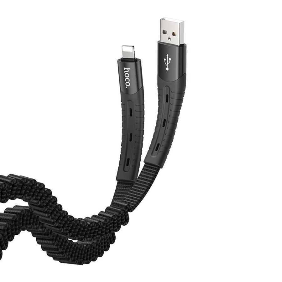 HOCO U78 COTTON TREASURE ELASTIC ΚΑΛΩΔΙΟ ΦΟΡΤΙΣΗΣ LIGHTNING, ΜΑΥΡΟ - Image 2