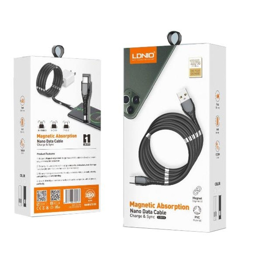 LDNIO ΚΑΛΩΔΙΟ ΦΟΡΤΙΣΗΣ LS511 ΜΕ ΜΑΓΝΗΤΕΣ, MICRO USB, ΛΕΥΚΟ - Image 2
