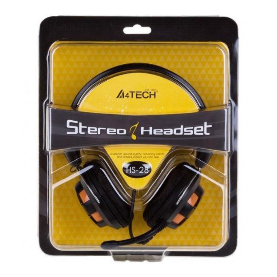 ΑΚΟΥΣΤΙΚΑ HEADSET A4Tech HS-28-3 ΕΝΣΥΡΜΑΤΑ, ΜΑΥΡΟ-ΠΟΡΤΟΚΑΛΙ - Image 2