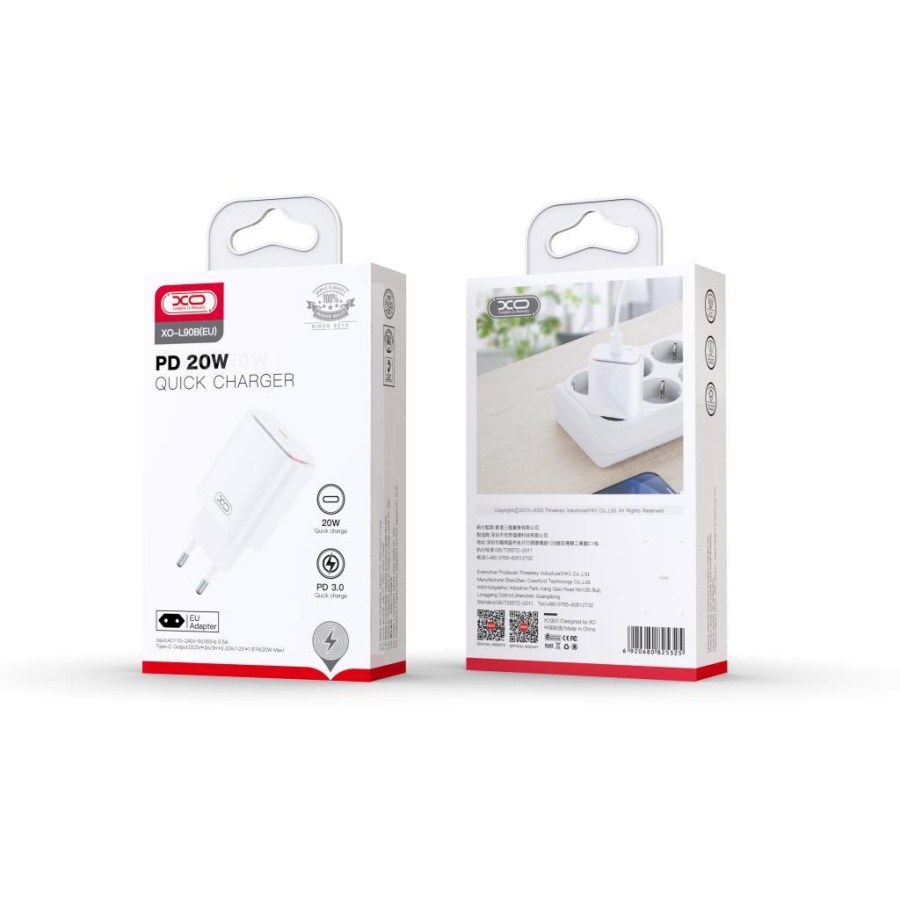 XO L90B ΦΟΡΤΙΣΤΗΣ 20W, PD, 1 ΘΥΡΑ, ΦΩΣ