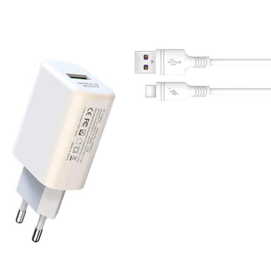 XO L85D  ΦΟΡΤΙΣΤΗΣ QC3.0 18W, 1 ΘΥΡΑ, ΜΕ ΚΑΛΩΔΙΟ TYPE-C